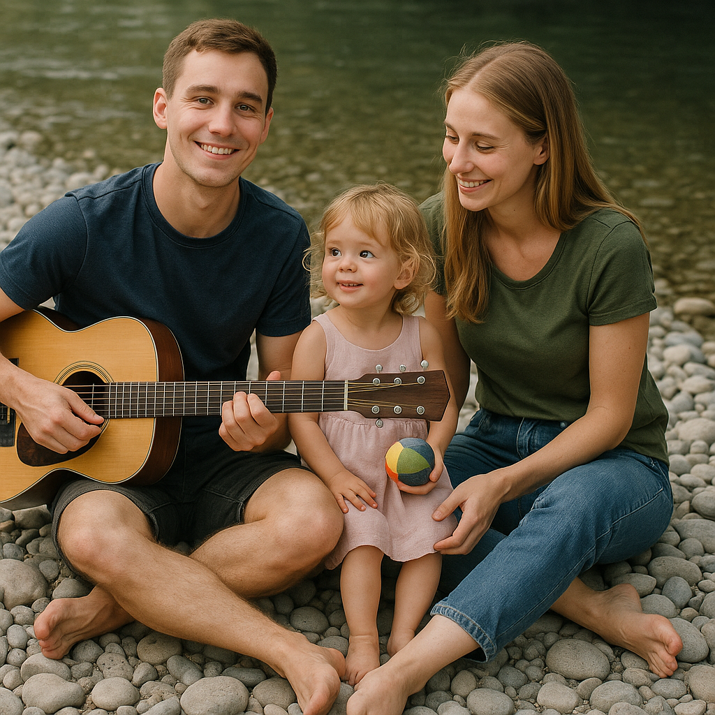 Eine junge Familie an der Prien